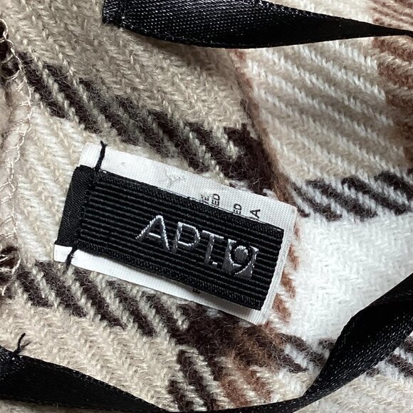 APT 9 Plaid Poncho Ribbed Knit Cowl Neck Fringed Hem One Size Beige 219C - Picture 6 of 7